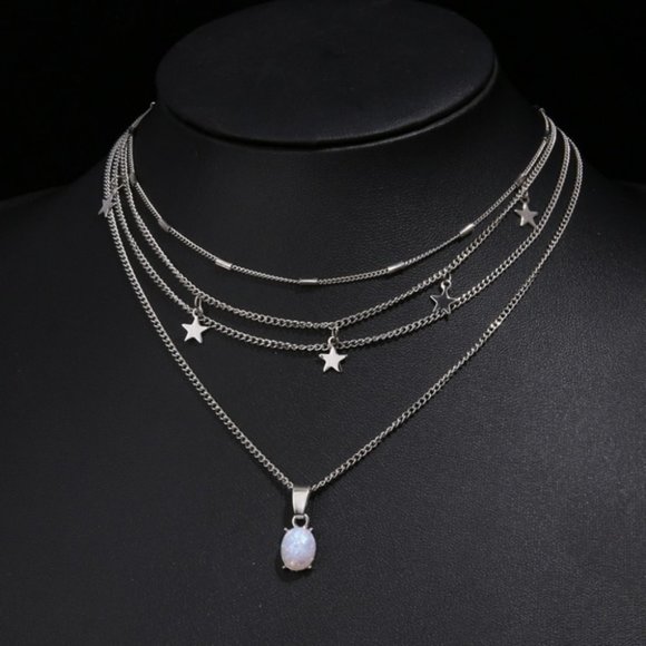 Moonstone & Silver Stars Choker Necklace - Picture 2 of 5